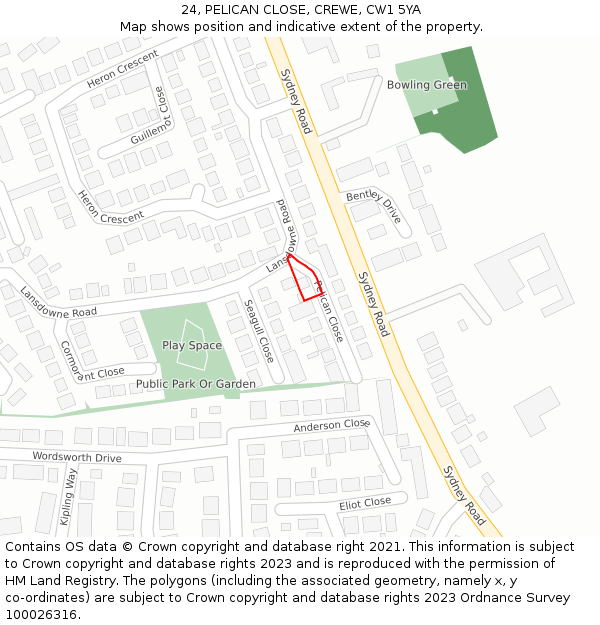 24, PELICAN CLOSE, CREWE, CW1 5YA: Location map and indicative extent of plot