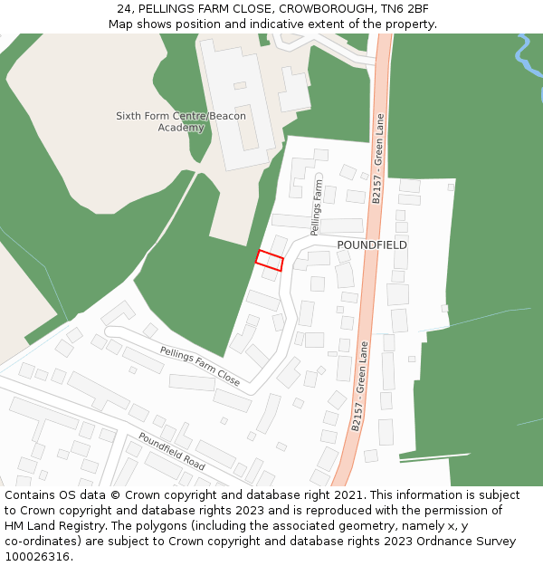 24, PELLINGS FARM CLOSE, CROWBOROUGH, TN6 2BF: Location map and indicative extent of plot