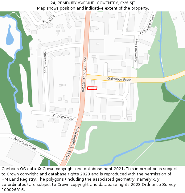 24, PEMBURY AVENUE, COVENTRY, CV6 6JT: Location map and indicative extent of plot