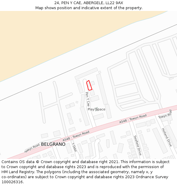 24, PEN Y CAE, ABERGELE, LL22 9AX: Location map and indicative extent of plot