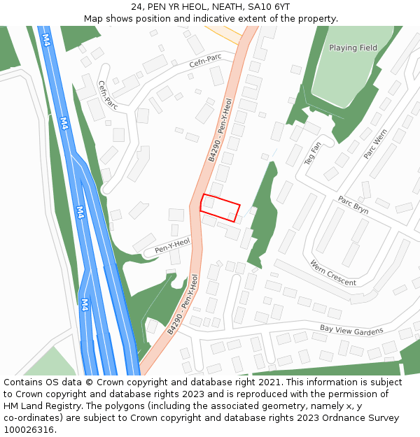 24, PEN YR HEOL, NEATH, SA10 6YT: Location map and indicative extent of plot