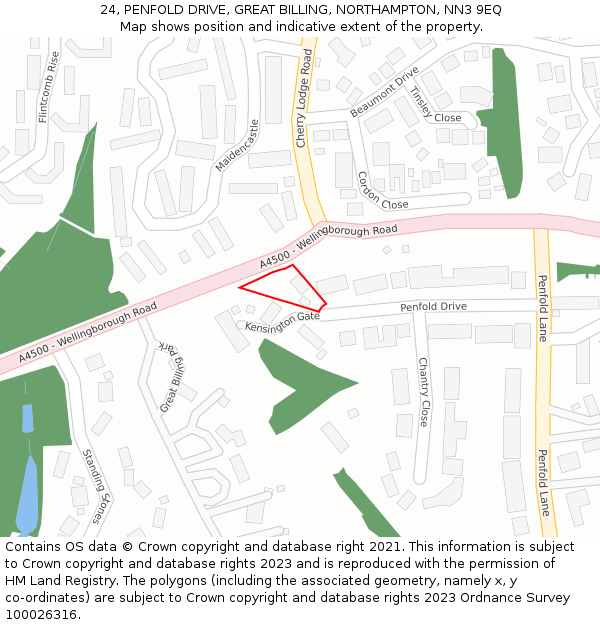 24, PENFOLD DRIVE, GREAT BILLING, NORTHAMPTON, NN3 9EQ: Location map and indicative extent of plot