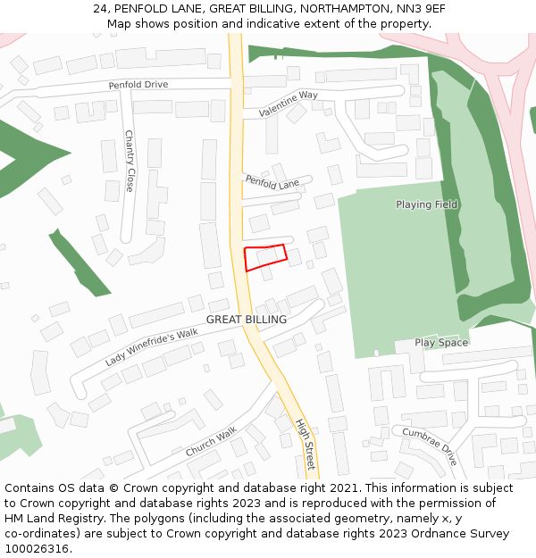 24, PENFOLD LANE, GREAT BILLING, NORTHAMPTON, NN3 9EF: Location map and indicative extent of plot