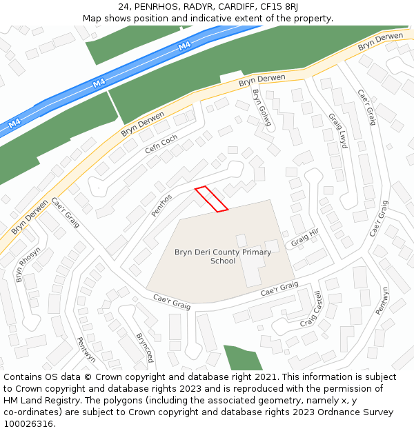 24, PENRHOS, RADYR, CARDIFF, CF15 8RJ: Location map and indicative extent of plot