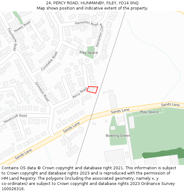 24, PERCY ROAD, HUNMANBY, FILEY, YO14 0NQ: Location map and indicative extent of plot