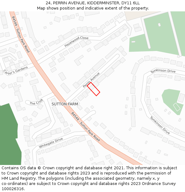 24, PERRIN AVENUE, KIDDERMINSTER, DY11 6LL: Location map and indicative extent of plot