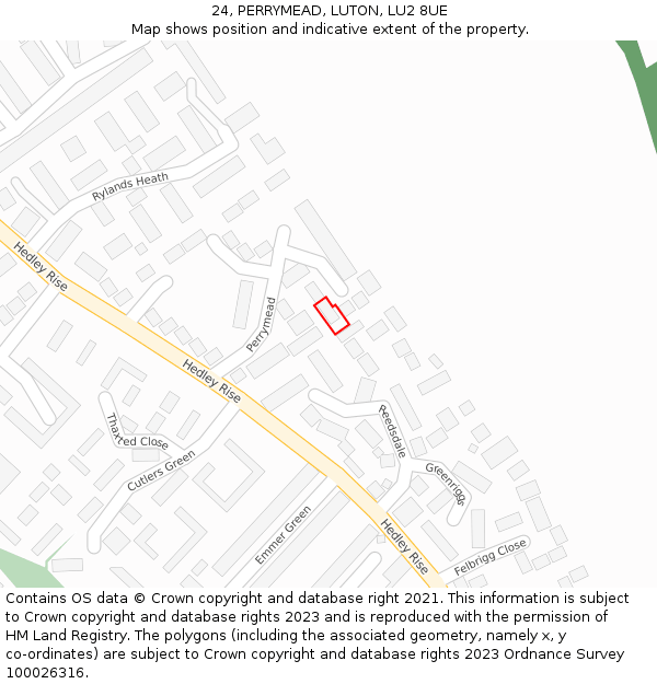 24, PERRYMEAD, LUTON, LU2 8UE: Location map and indicative extent of plot