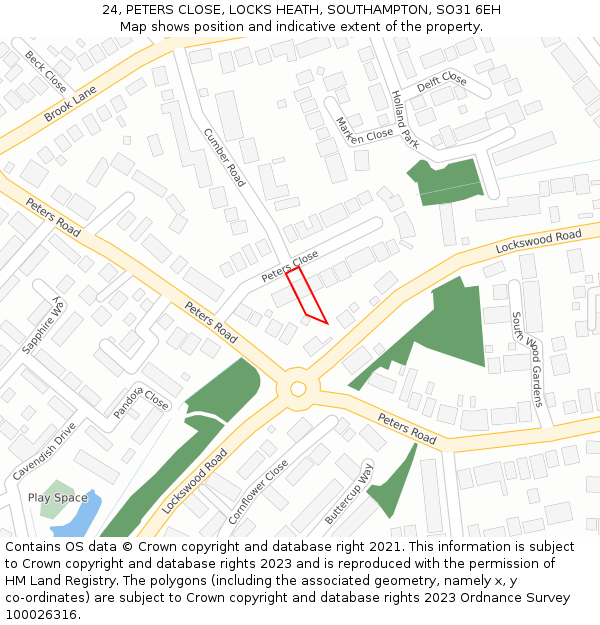24, PETERS CLOSE, LOCKS HEATH, SOUTHAMPTON, SO31 6EH: Location map and indicative extent of plot