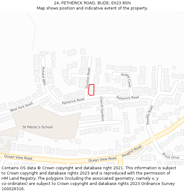 24, PETHERICK ROAD, BUDE, EX23 8SN: Location map and indicative extent of plot