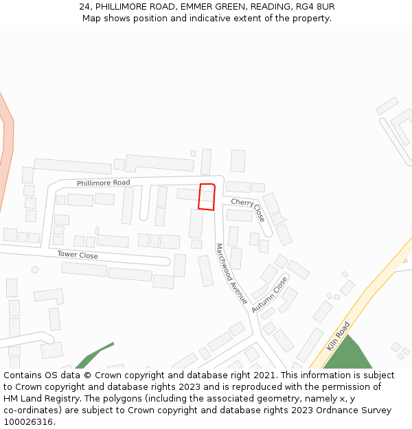 24, PHILLIMORE ROAD, EMMER GREEN, READING, RG4 8UR: Location map and indicative extent of plot