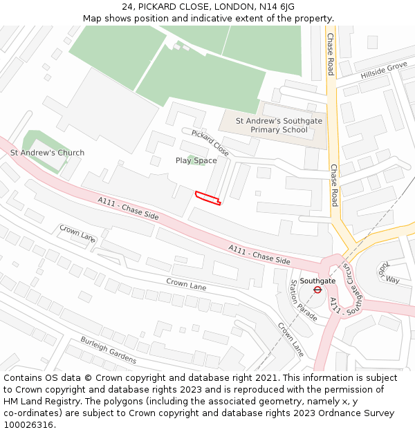 24, PICKARD CLOSE, LONDON, N14 6JG: Location map and indicative extent of plot