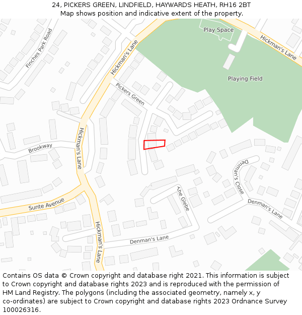 24, PICKERS GREEN, LINDFIELD, HAYWARDS HEATH, RH16 2BT: Location map and indicative extent of plot