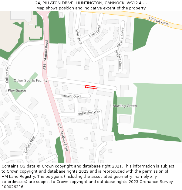 24, PILLATON DRIVE, HUNTINGTON, CANNOCK, WS12 4UU: Location map and indicative extent of plot