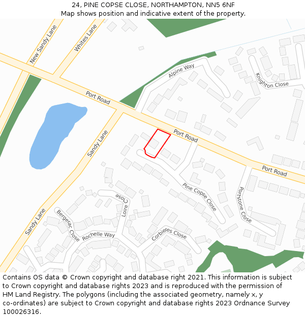 24, PINE COPSE CLOSE, NORTHAMPTON, NN5 6NF: Location map and indicative extent of plot