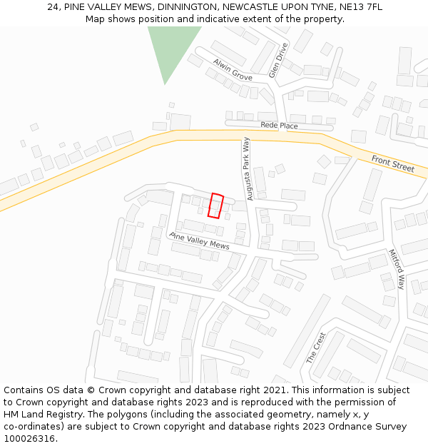 24, PINE VALLEY MEWS, DINNINGTON, NEWCASTLE UPON TYNE, NE13 7FL: Location map and indicative extent of plot