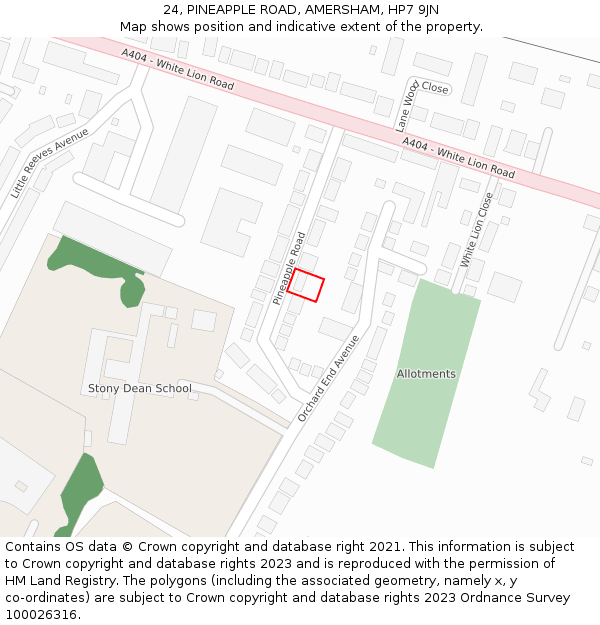 24, PINEAPPLE ROAD, AMERSHAM, HP7 9JN: Location map and indicative extent of plot