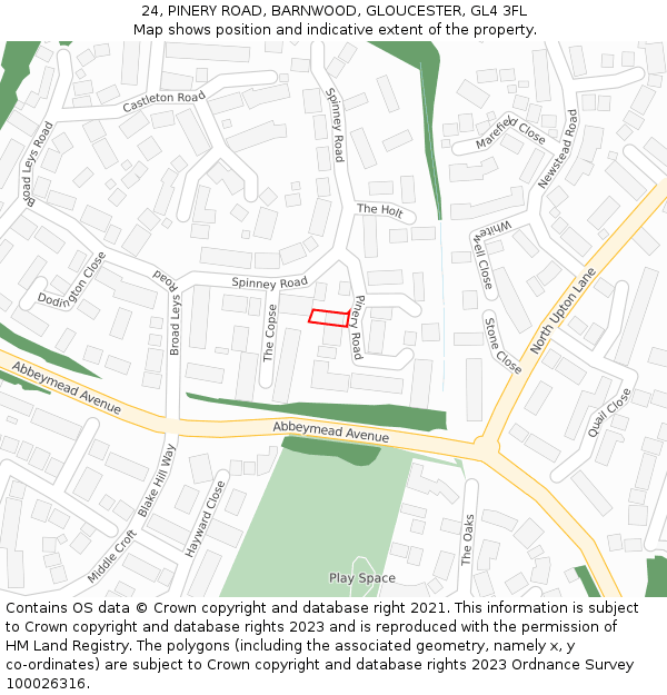 24, PINERY ROAD, BARNWOOD, GLOUCESTER, GL4 3FL: Location map and indicative extent of plot