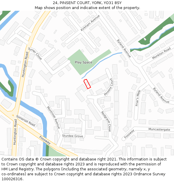 24, PINSENT COURT, YORK, YO31 8SY: Location map and indicative extent of plot
