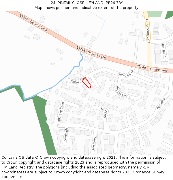 24, PINTAIL CLOSE, LEYLAND, PR26 7RY: Location map and indicative extent of plot