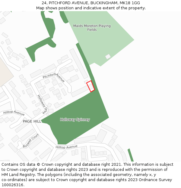 24, PITCHFORD AVENUE, BUCKINGHAM, MK18 1GG: Location map and indicative extent of plot