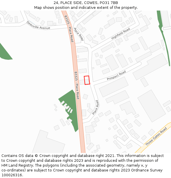 24, PLACE SIDE, COWES, PO31 7BB: Location map and indicative extent of plot