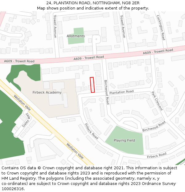 24, PLANTATION ROAD, NOTTINGHAM, NG8 2ER: Location map and indicative extent of plot