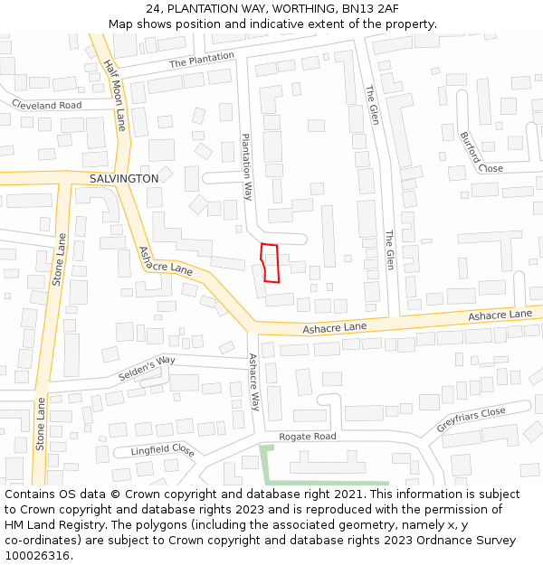 24, PLANTATION WAY, WORTHING, BN13 2AF: Location map and indicative extent of plot