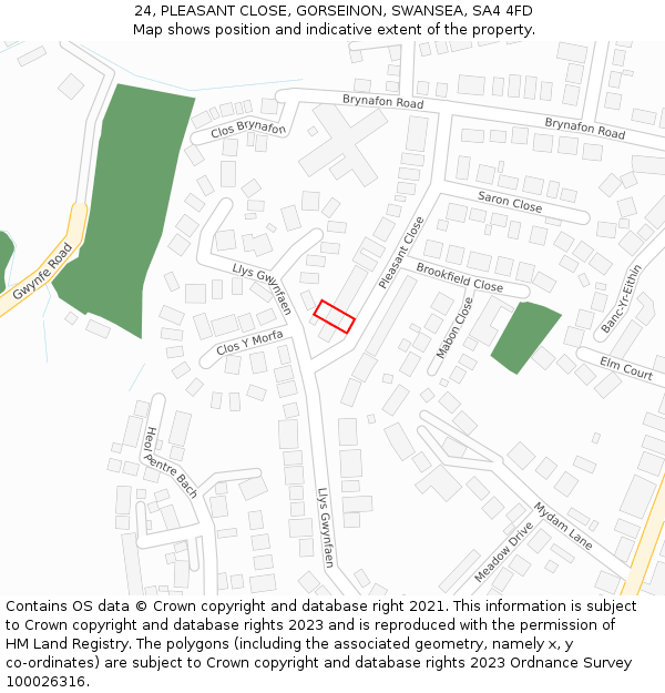 24, PLEASANT CLOSE, GORSEINON, SWANSEA, SA4 4FD: Location map and indicative extent of plot