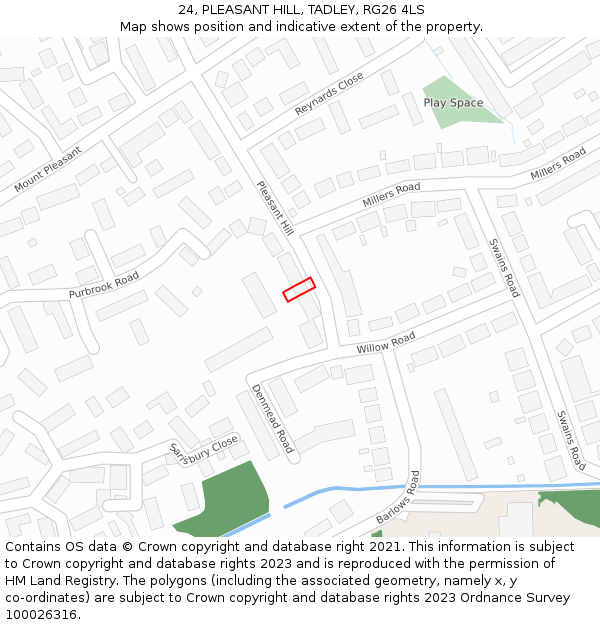 24, PLEASANT HILL, TADLEY, RG26 4LS: Location map and indicative extent of plot