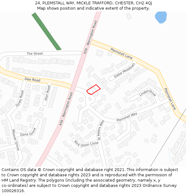 24, PLEMSTALL WAY, MICKLE TRAFFORD, CHESTER, CH2 4QJ: Location map and indicative extent of plot