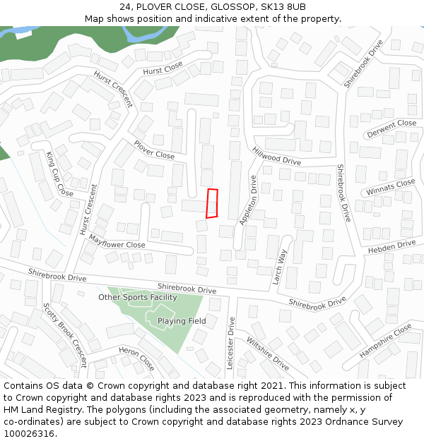 24, PLOVER CLOSE, GLOSSOP, SK13 8UB: Location map and indicative extent of plot