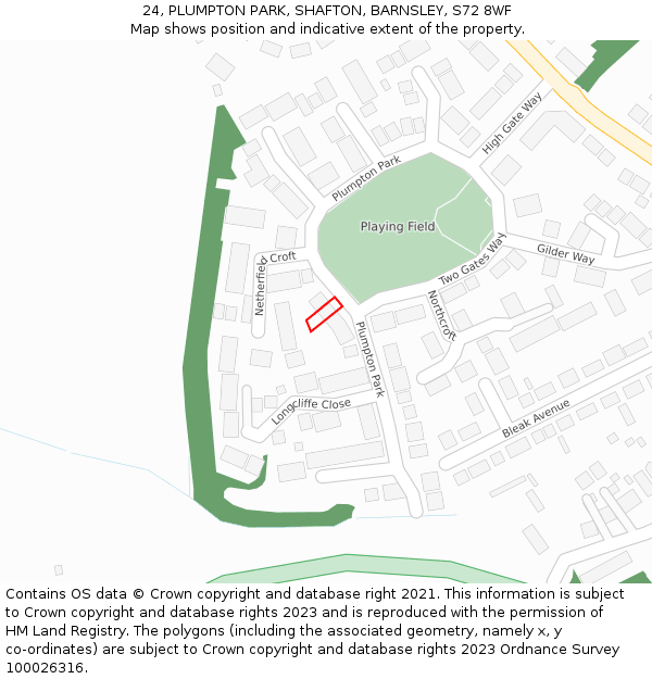 24, PLUMPTON PARK, SHAFTON, BARNSLEY, S72 8WF: Location map and indicative extent of plot