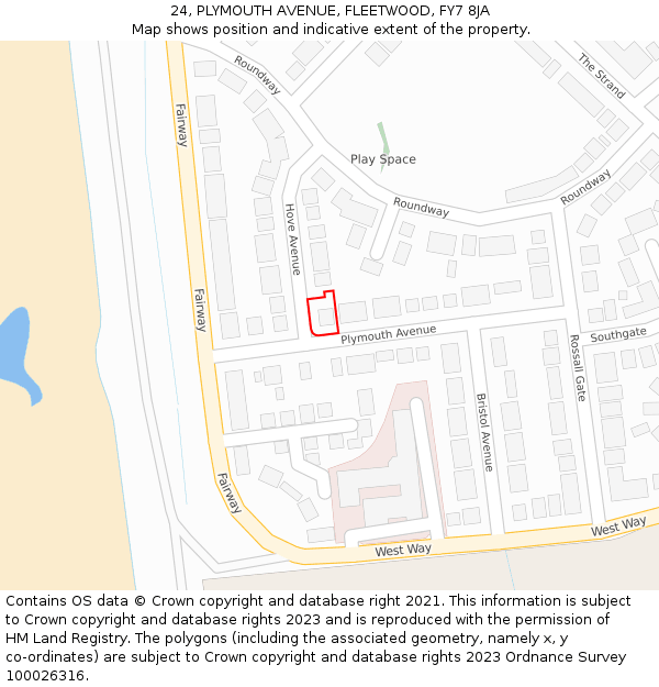 24, PLYMOUTH AVENUE, FLEETWOOD, FY7 8JA: Location map and indicative extent of plot