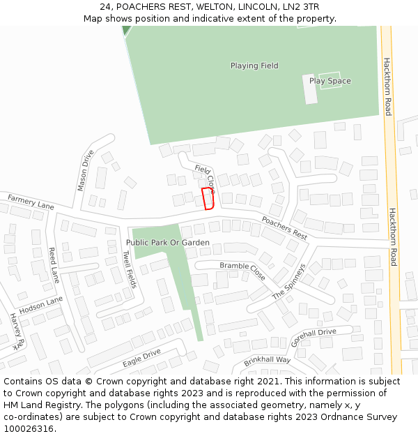 24, POACHERS REST, WELTON, LINCOLN, LN2 3TR: Location map and indicative extent of plot