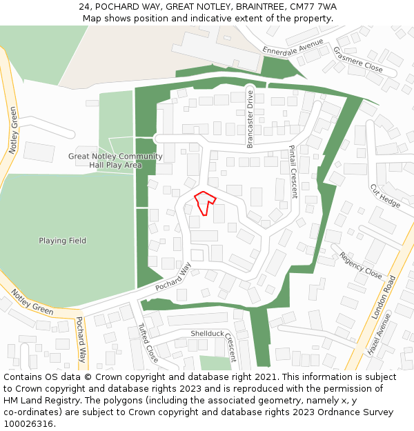 24, POCHARD WAY, GREAT NOTLEY, BRAINTREE, CM77 7WA: Location map and indicative extent of plot