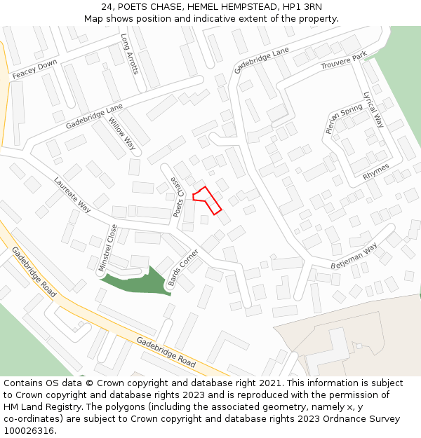 24, POETS CHASE, HEMEL HEMPSTEAD, HP1 3RN: Location map and indicative extent of plot