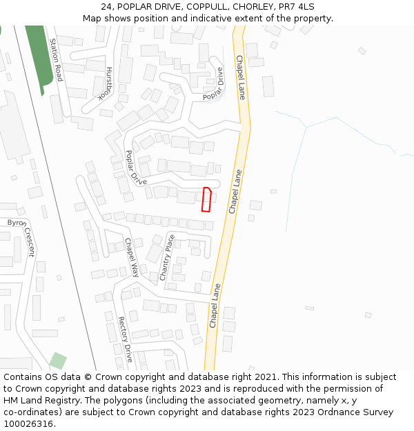 24, POPLAR DRIVE, COPPULL, CHORLEY, PR7 4LS: Location map and indicative extent of plot