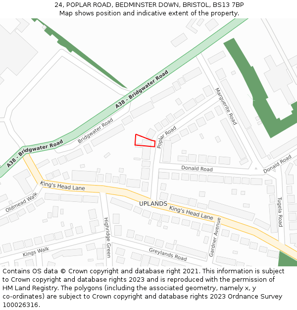 24, POPLAR ROAD, BEDMINSTER DOWN, BRISTOL, BS13 7BP: Location map and indicative extent of plot