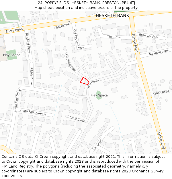 24, POPPYFIELDS, HESKETH BANK, PRESTON, PR4 6TJ: Location map and indicative extent of plot