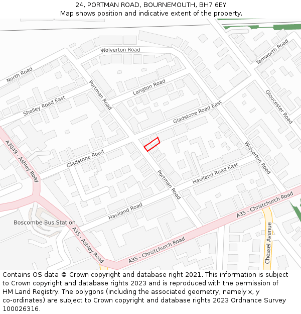 24, PORTMAN ROAD, BOURNEMOUTH, BH7 6EY: Location map and indicative extent of plot