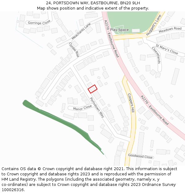 24, PORTSDOWN WAY, EASTBOURNE, BN20 9LH: Location map and indicative extent of plot