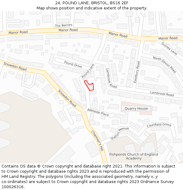 24, POUND LANE, BRISTOL, BS16 2EF: Location map and indicative extent of plot