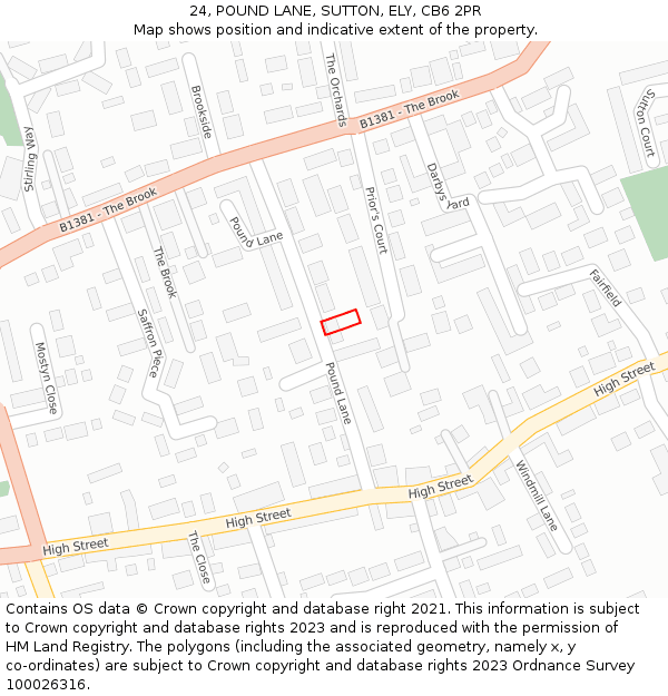 24, POUND LANE, SUTTON, ELY, CB6 2PR: Location map and indicative extent of plot