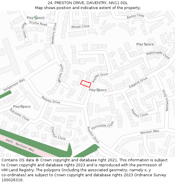 24, PRESTON DRIVE, DAVENTRY, NN11 0GL: Location map and indicative extent of plot