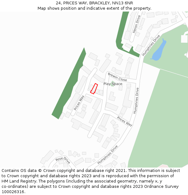 24, PRICES WAY, BRACKLEY, NN13 6NR: Location map and indicative extent of plot