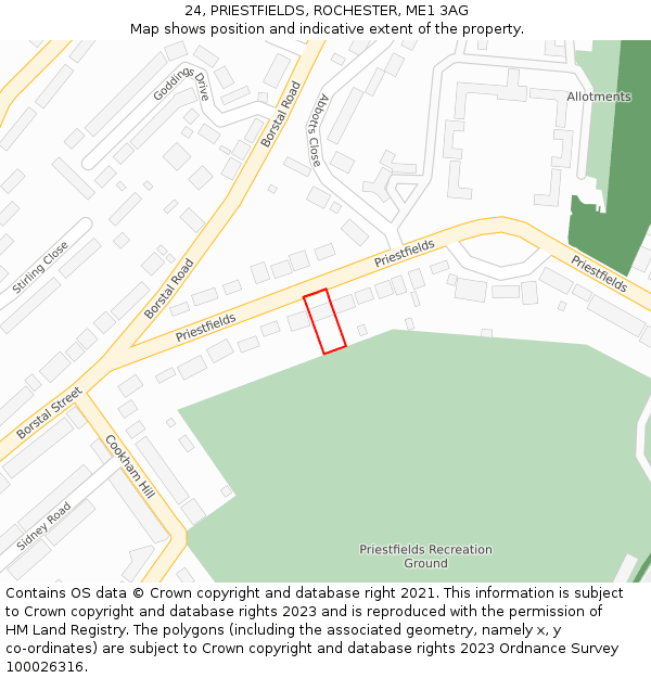 24, PRIESTFIELDS, ROCHESTER, ME1 3AG: Location map and indicative extent of plot