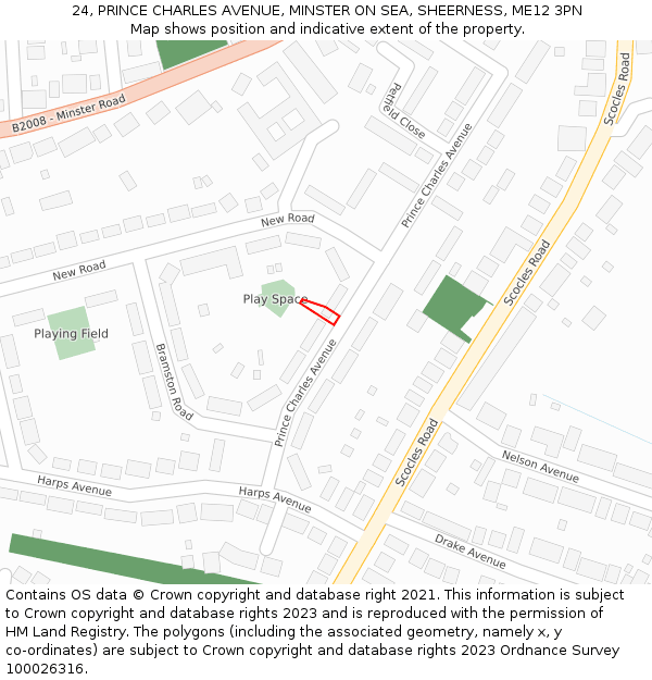 24, PRINCE CHARLES AVENUE, MINSTER ON SEA, SHEERNESS, ME12 3PN: Location map and indicative extent of plot
