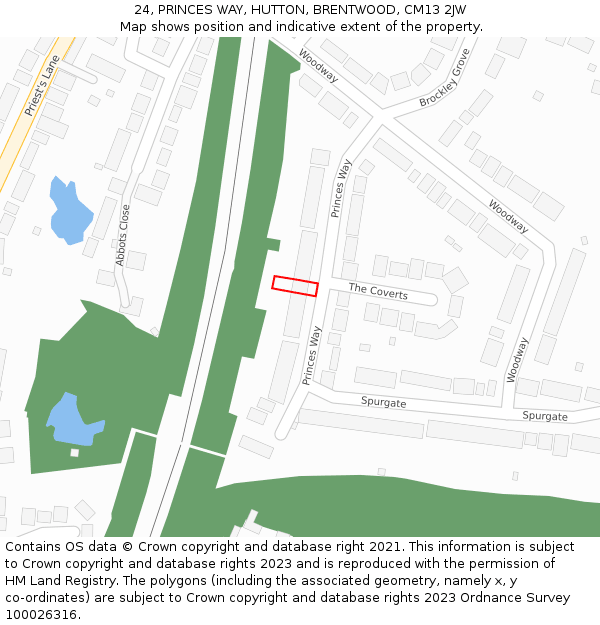 24, PRINCES WAY, HUTTON, BRENTWOOD, CM13 2JW: Location map and indicative extent of plot