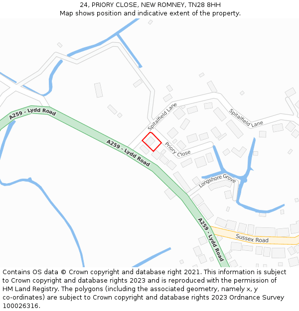 24, PRIORY CLOSE, NEW ROMNEY, TN28 8HH: Location map and indicative extent of plot