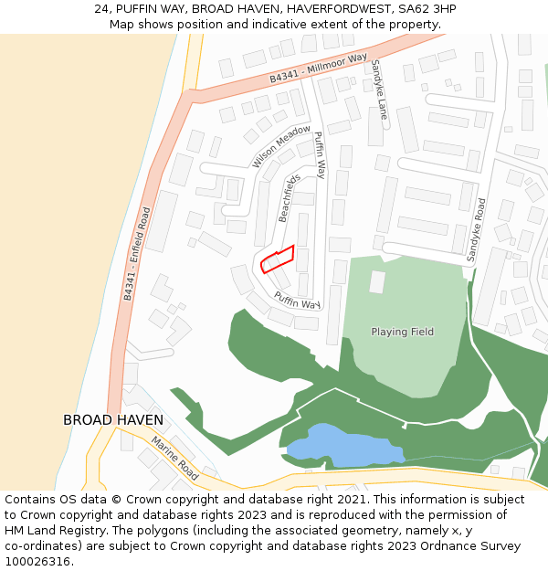 24, PUFFIN WAY, BROAD HAVEN, HAVERFORDWEST, SA62 3HP: Location map and indicative extent of plot